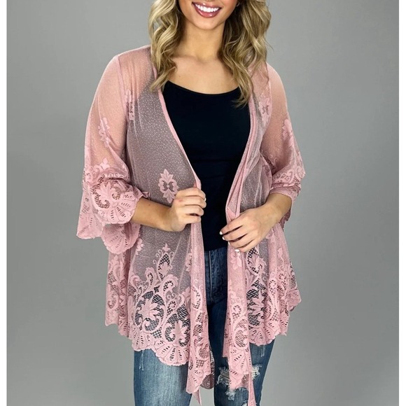 Mauve Sweaters - Asymmetrical Mauve Lace Cardigan Fairy Whimsigoth Boho Cottagecore Size Medium‎